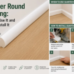 Quarter round molding installed neatly between a white baseboard and wood flooring