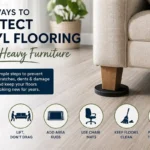 Furniture pad protecting vinyl flooring from a heavy sofa leg