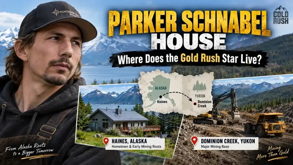 Parker Schnabel House showing his Haines, Alaska roots and Dominion Creek mining base in Yukon