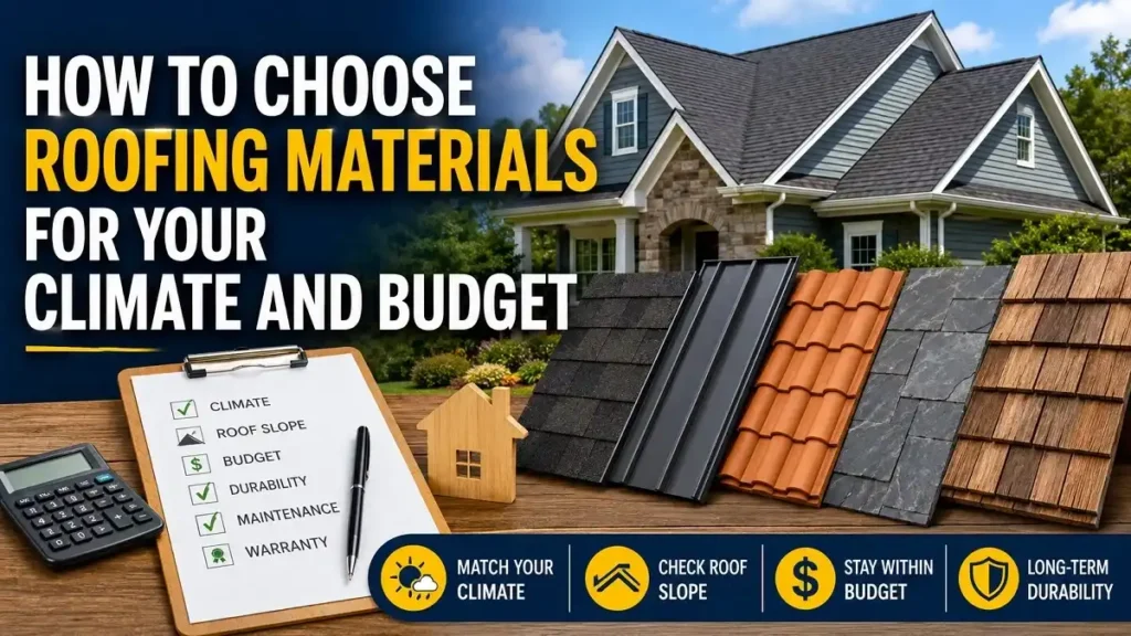 Roofing materials comparison for choosing the best option based on climate, budget, roof slope, and durability