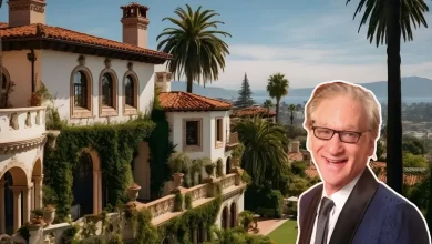 Bill Maher House exterior showcasing its Mediterranean architecture, lush landscaping, and inviting entrance in Beverly Hills.