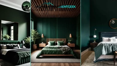 sage green color bedroom ideas with white bedding and natural wood furniture creating peaceful atmosphere