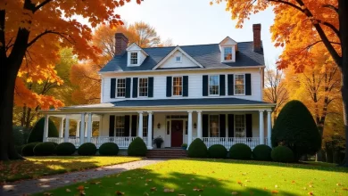 Exterior view of Jim Carrey house in Brentwood, Los Angeles, highlighting its grand facade and lush landscaping.