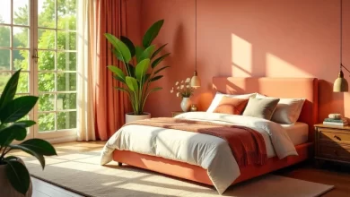 Chic bedroom styled with Pink and Green Bedroom Ideas, featuring blush bedding, green accents, and natural light for a cozy, modern look.