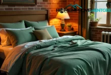 Sage Green Bedding Ideas showcasing layered textures in a bright, contemporary bedroom retreat design.