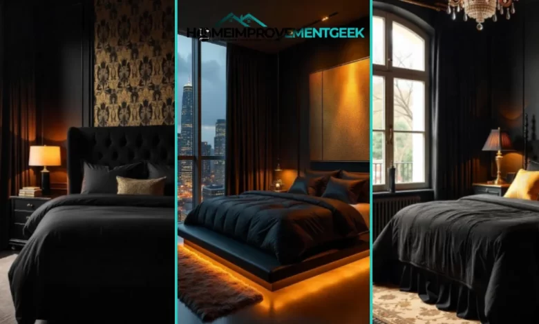 Black and Gold Bedroom Ideas: 7 Ways to Master This Luxe Look in 2025 - Home Decor | HomeImprovementGeek Luxurious Black and Gold Bedroom Ideas with matte walls, metallic fixtures, and velvet textiles.