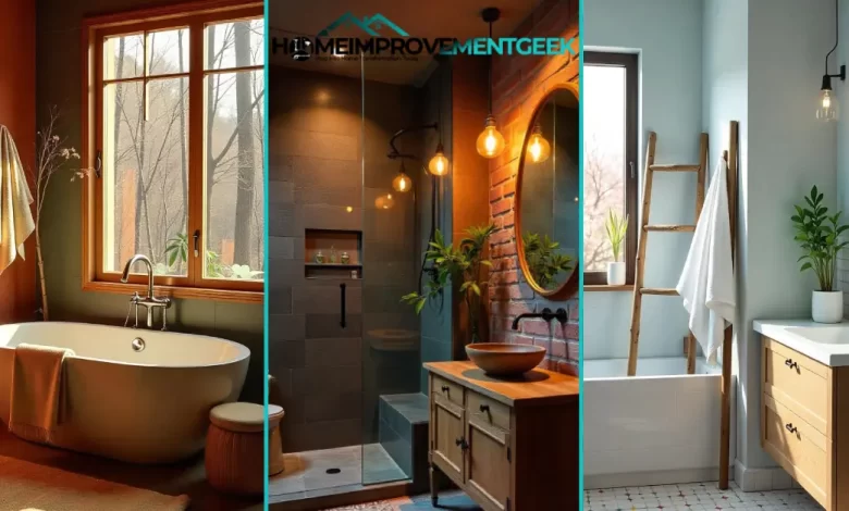 10 Amazing Eclectic Bathroom Ideas: Transform Your Space in 2025 - Home Decor | HomeImprovementGeek Eclectic Bathroom Ideas: Emerald tiles, brass fixtures, vintage mirror and modern shower in stylish 2025 design.