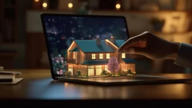 Modern home search interface on Homerocketrealtyy.com displayed on a laptop, with happy buyers reviewing property options.