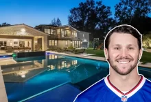 Buffalo Bills quarterback Josh Allen's modern house with outdoor pool and sleek architecture in Orchard Park, New York.