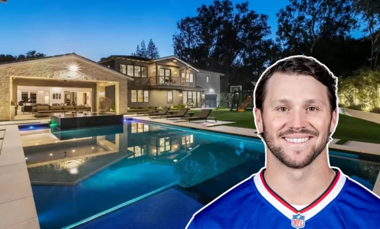 Inside Josh Allen House: The $12M Real Estate Empire of Buffalo Bills' QB - Luxury Real Estate | HomeImprovementGeek Buffalo Bills quarterback Josh Allen's modern house with outdoor pool and sleek architecture in Orchard Park, New York.