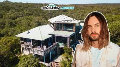 Aerial view of Kevin Parker House nestled in lush greenery, showcasing the unique architecture and serene setting of the famed musician’s creative retreat.