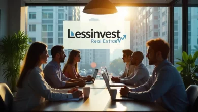 LessInvest.com Real Estate platform dashboard showing investment portfolio with property options and returns data