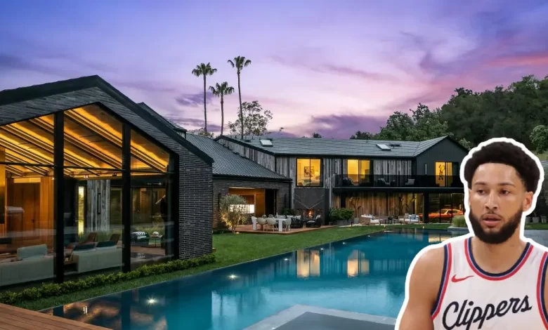 Ben Simmons House: Inside His $17M Brooklyn Penthouse After $5.5M Loss - Luxury Real Estate | HomeImprovementGeek Ben Simmons house Hidden Hills mansion exterior with pool and modern architecture featuring glass walls and contemporary design