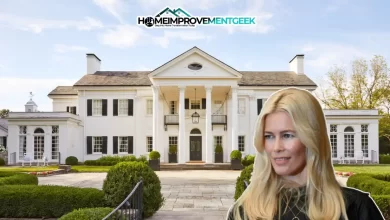 Claudia Schiffer House Tudor mansion exterior with greenery and blue sky.