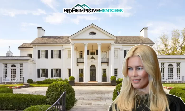 Claudia Schiffer House: Inside Her Magnificent $20M Historic Tudor Mansion Empire - Luxury Real Estate | HomeImprovementGeek Claudia Schiffer House Tudor mansion exterior with greenery and blue sky.