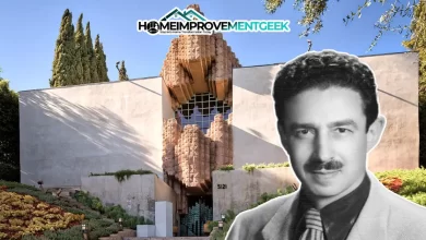 The George Hodel House, also known as the Sowden House, with a portrait of George Hodel, highlighting the home’s eerie legacy and bold architecture.