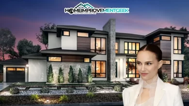 Natalie Portman House features a stunning modern two-story home with large windows, elegant landscaping, and contemporary architectural design.
