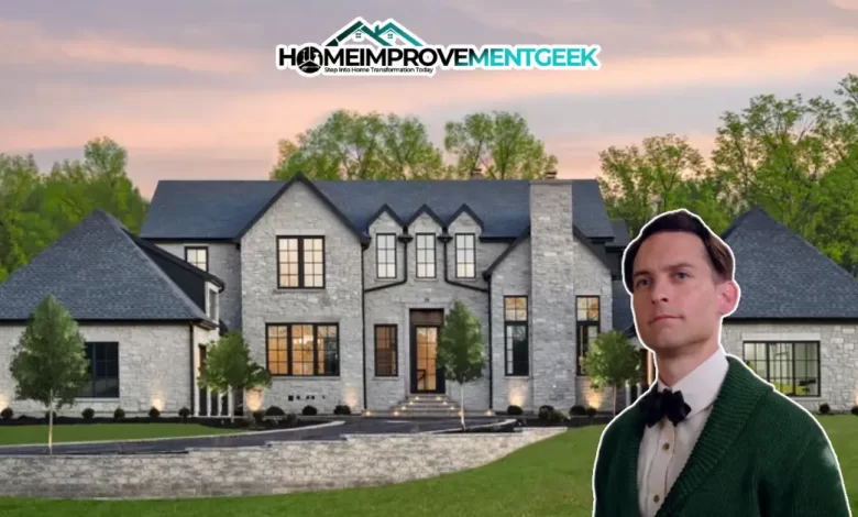 Modest weather-beaten bungalow representing the Nick Carraway House nestled between grand mansions in West Egg, Long Island, from The Great Gatsby