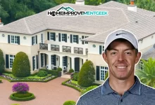 Aerial view of Rory McIlroy house in Jupiter, Florida - his $18.3 million luxury mansion featuring elegant landscaping and circular driveway in the exclusive Bear's Club community