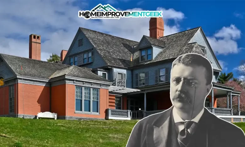 Exterior view of the iconic Teddy Roosevelt House in Oyster Bay, a well-preserved historic mansion reflecting presidential heritage and Victorian style.