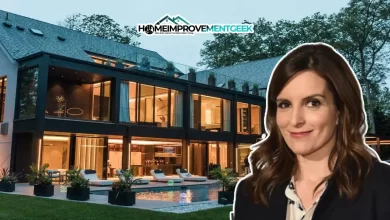 Front view of Tina Fey House, showcasing elegant architecture, lush landscaping, and the inviting entrance to her celebrated home.