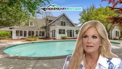 Trisha Yearwood House featuring her Nashville home exterior, luxury pool, and scenic landscape in the background.