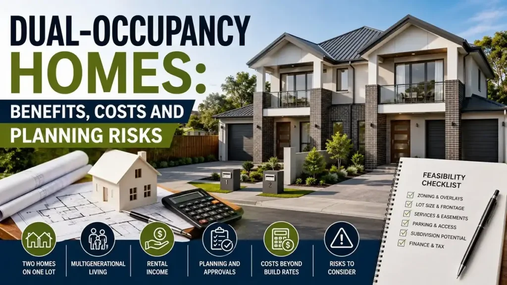 Dual-occupancy homes showing two dwellings on one lot with planning, cost, and feasibility considerations