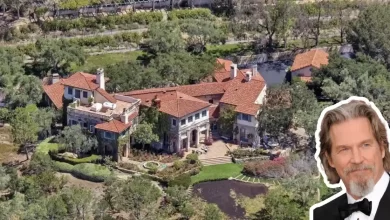 Jeff Bridges House aerial view of Villa Santa Lucia Montecito estate with Spanish Revival architecture and landscaped grounds