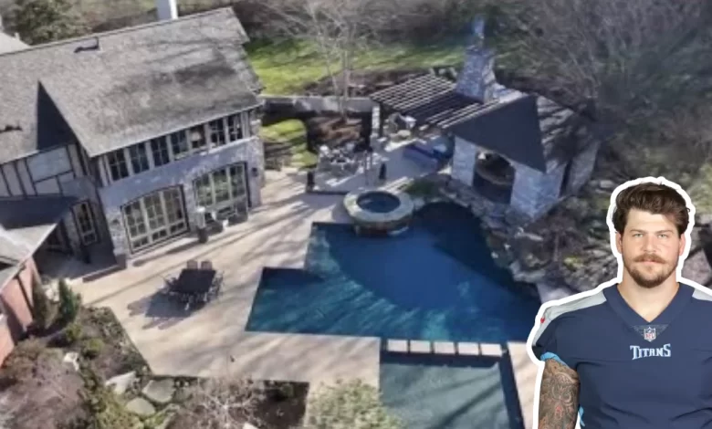 Taylor Lewan House: Inside the Former NFL Star's Nashville Mansion - Luxury Real Estate | HomeImprovementGeek Aerial view of Taylor Lewan house showing luxury Nashville mansion with custom pool, outdoor kitchen, and modern architecture design