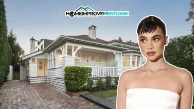 Rose Byrne House featuring the actress outside her charming white cottage, highlighting her refined taste in luxury real estate.