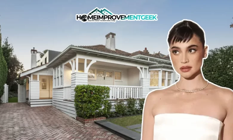 Rose Byrne House featuring the actress outside her charming white cottage, highlighting her refined taste in luxury real estate.