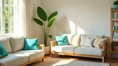 Cozy living room with tips DrHomey organization hacks, featuring neutral decor and plants.