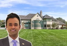 Vivek Ramaswamy House with luxury design and large lawn in Ohio, showing front view of his mansion