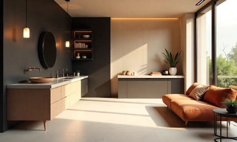 Modern ceramic materials used in kitchen and bathroom surfaces with Sodiceram for durability and eco-friendly design