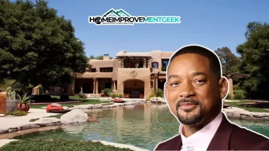 Exterior view of the luxurious Will Smith House showcasing its grand architecture and beautiful landscaped surroundings.