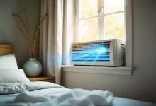 AKW 06CR4 window unit installed in bedroom window providing efficient cooling for small rooms