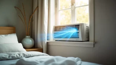 AKW 06CR4 window unit installed in bedroom window providing efficient cooling for small rooms