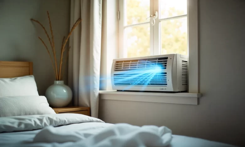 AKW 06CR4 window unit installed in bedroom window providing efficient cooling for small rooms