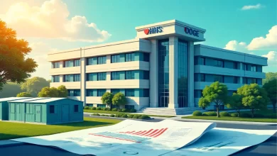 doge hhs migrant housing contract documents and federal government building showing procurement policy