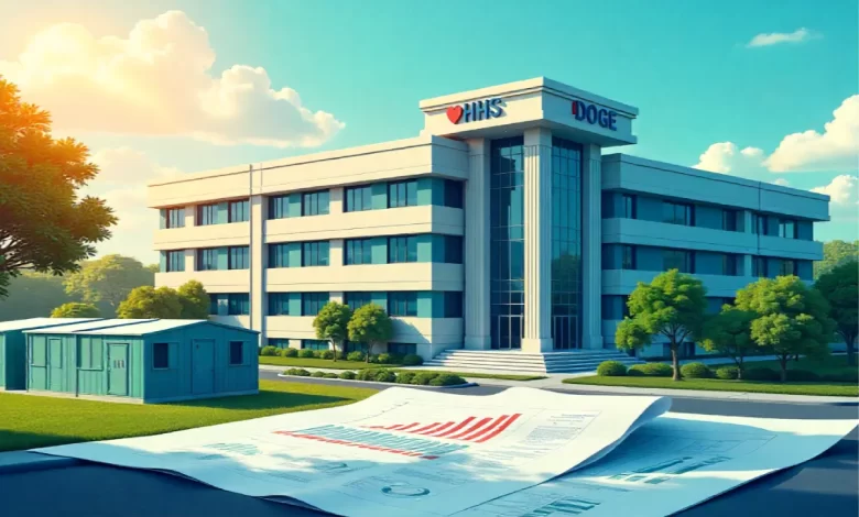 doge hhs migrant housing contract documents and federal government building showing procurement policy