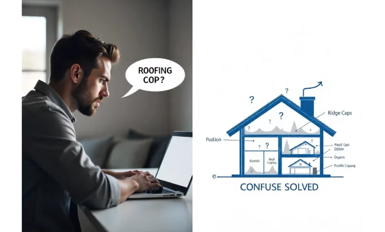 Ridge caps and roof coping installation showing roofing cop terminology confusion for homeowners searching roof repairs