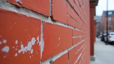 efflorescence on brick showing white stains from moisture in Toronto buildings