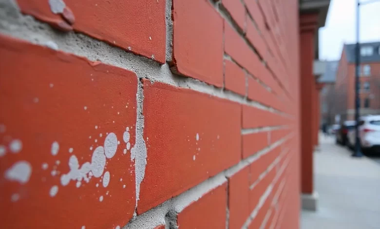 efflorescence on brick showing white stains from moisture in Toronto buildings