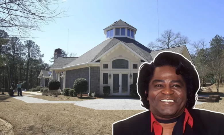 James Brown House exterior view in Beech Island South Carolina showing the main residence and tour buses on front lawn