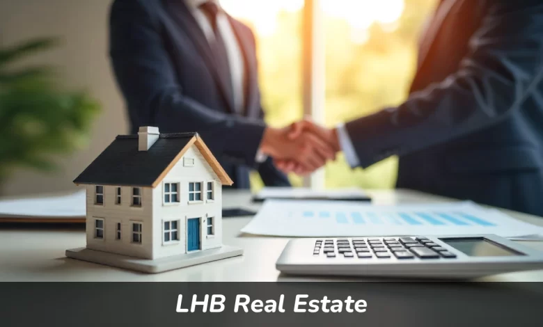 LHB Real Estate investment guide showing house with sold sign and business documents for cash home buyers