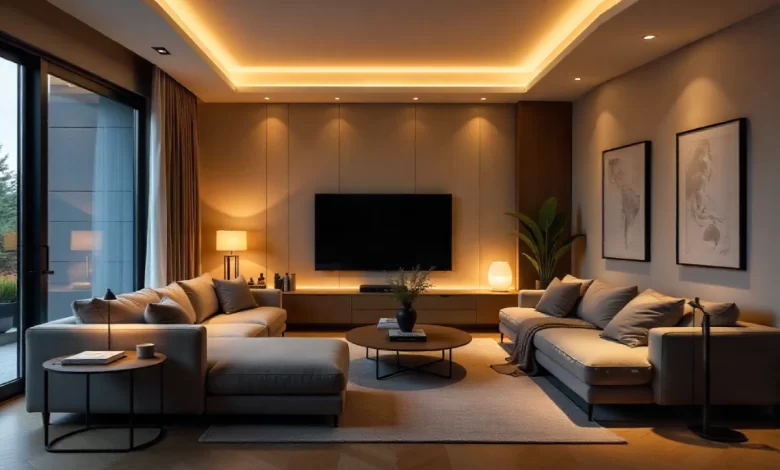 Modern home interior showing lighting solutions for every home lumolog with layered LED fixtures and ambient lighting setup