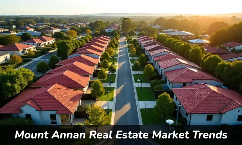 Mount Annan real estate market aerial view showing family homes and train station with growing property values