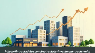 https://fintrustadvice.com/real-estate-investment-trusts-reits portfolio showing commercial properties apartments offices and warehouses with dividend income graph