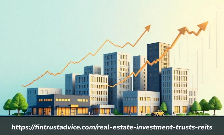 https://fintrustadvice.com/real-estate-investment-trusts-reits portfolio showing commercial properties apartments offices and warehouses with dividend income graph