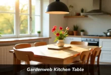 Gardenweb Kitchen Table in modern home with wooden chairs and natural light showing dining space setup